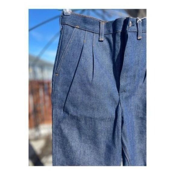 1970s Wrangler High Waist Denim Jeans Pleat front Straight leg Dark Wash 29x34 - Picture 10 of 13